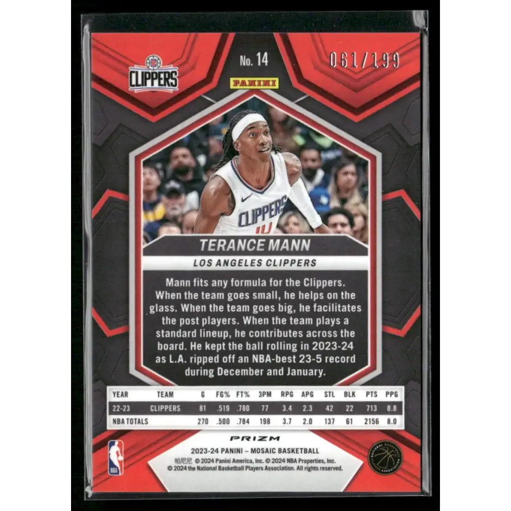 2023-24 Panini Mosaic #14 Terance Mann Blue #/199
