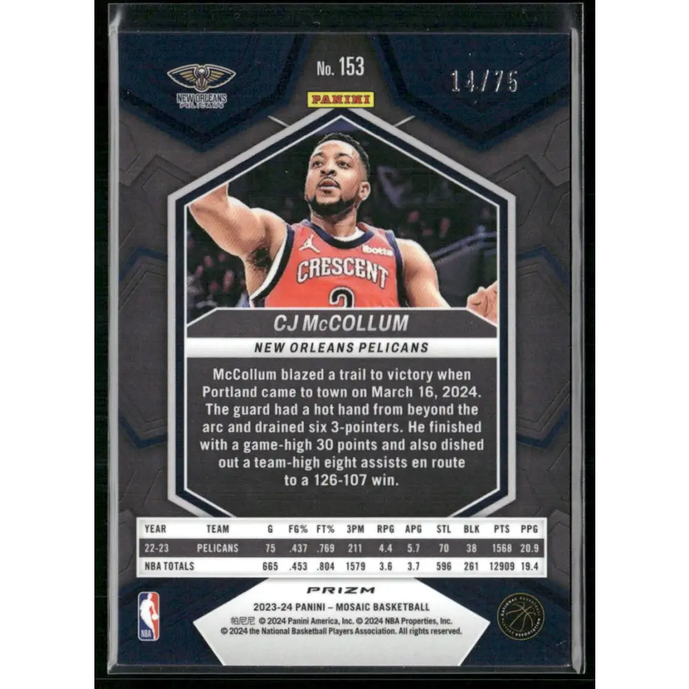 2023-24 Panini Mosaic #153 CJ McCollum Teal #/75