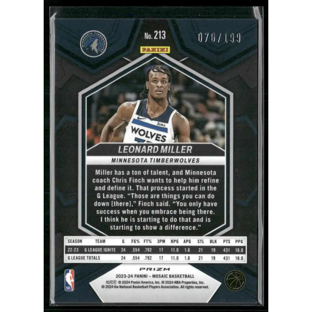 2023-24 Panini Mosaic #213 Leonard Miller Blue #/199