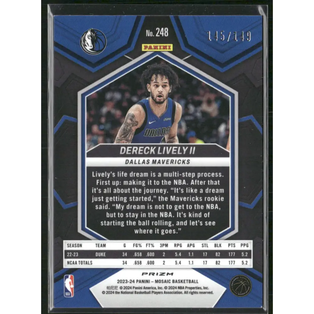 2023-24 Panini Mosaic #248 Dereck Lively II Pink #/149