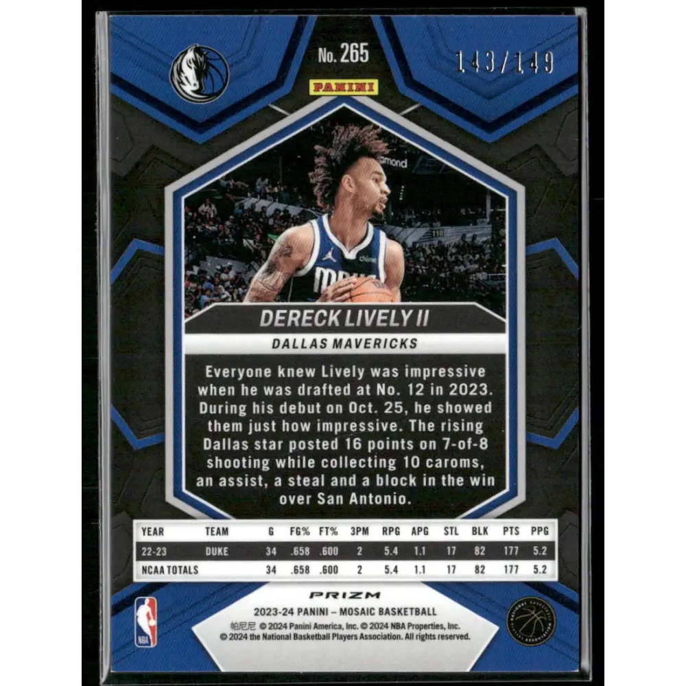 2023-24 Panini Mosaic #265 Dereck Lively II Pink #/149