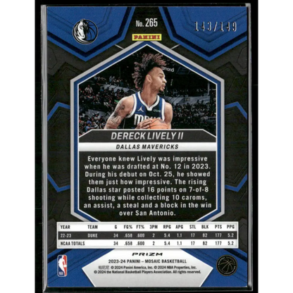 2023-24 Panini Mosaic #265 Dereck Lively II Pink #/149