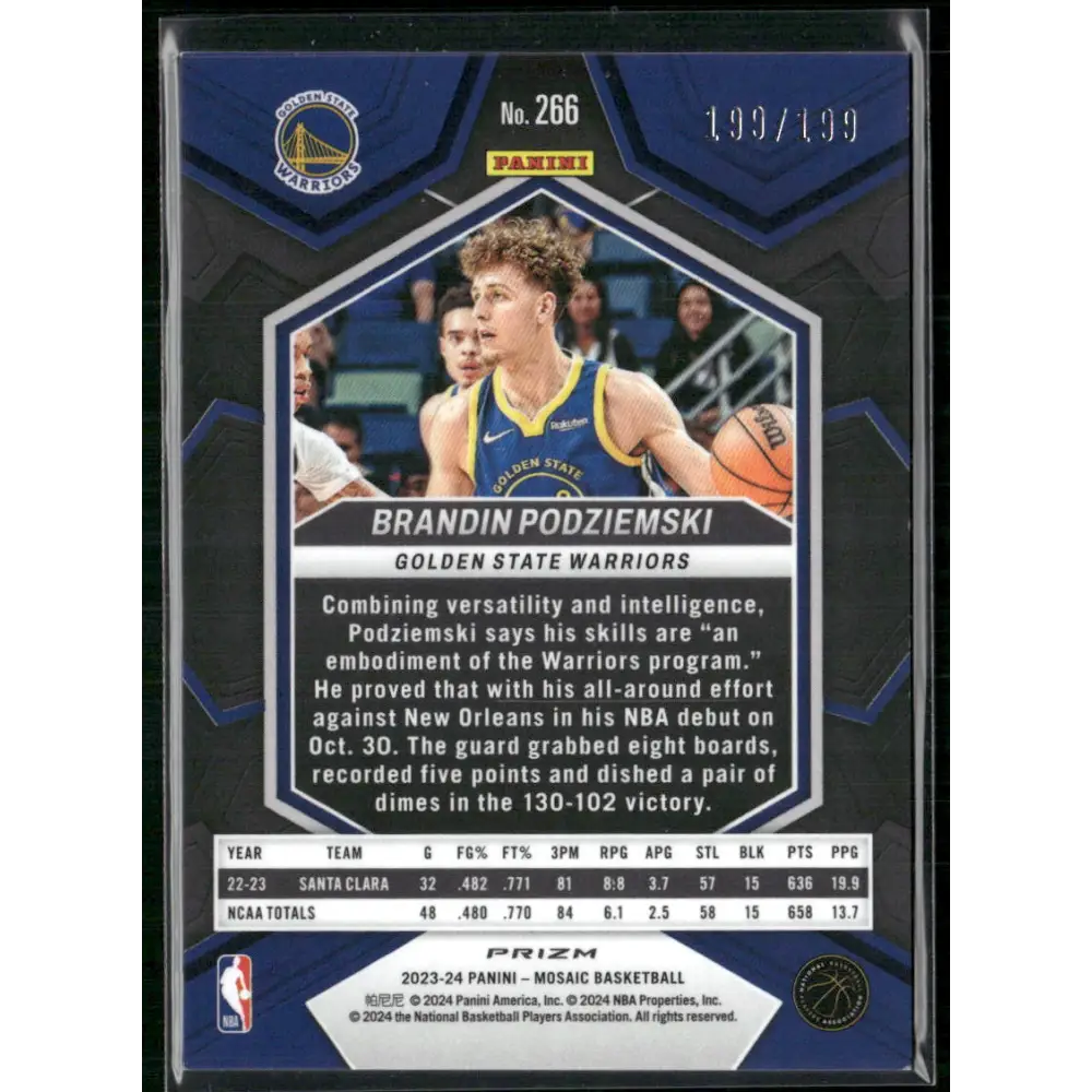 2023-24 Panini Mosaic #266 Brandin Podziemski Blue #/199