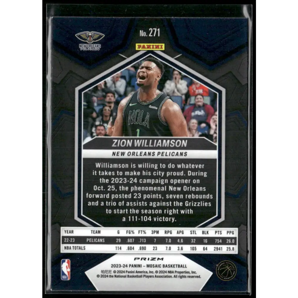 2023-24 Panini Mosaic #271 Zion Williamson Red