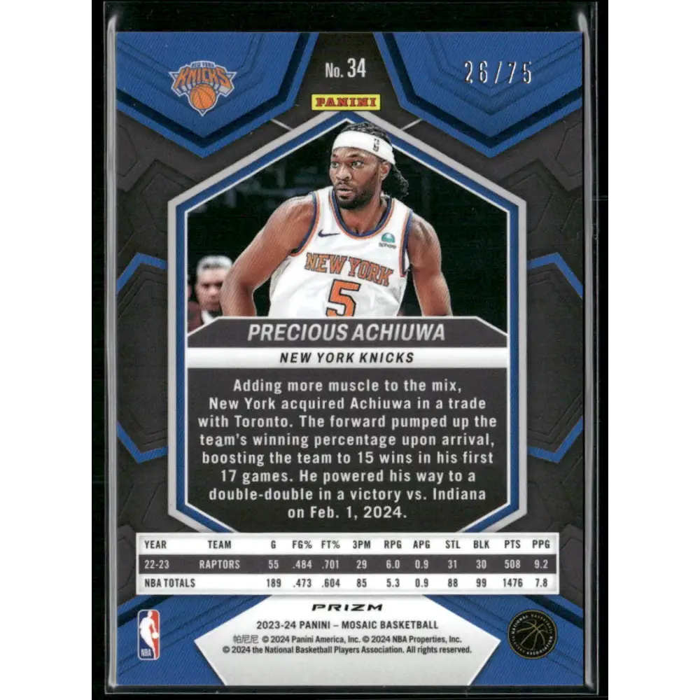 2023-24 Panini Mosaic #34 Precious Achiuwa Teal #/75
