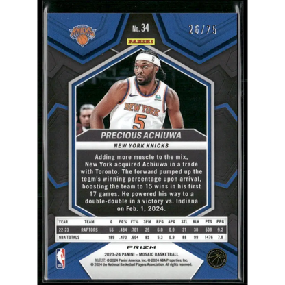 2023-24 Panini Mosaic #34 Precious Achiuwa Teal #/75