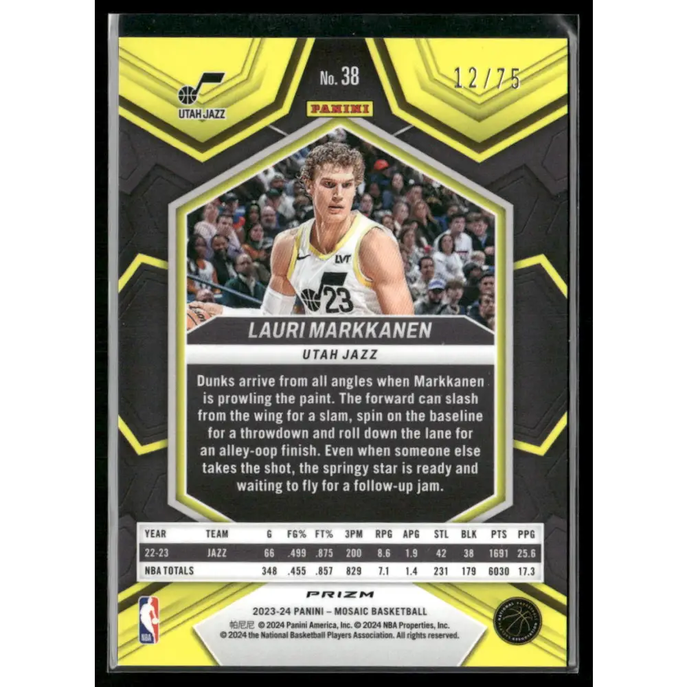 2023-24 Panini Mosaic #38 Lauri Markkanen Teal #/75