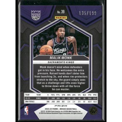 2023-24 Panini Mosaic #39 Malik Monk Blue #/199