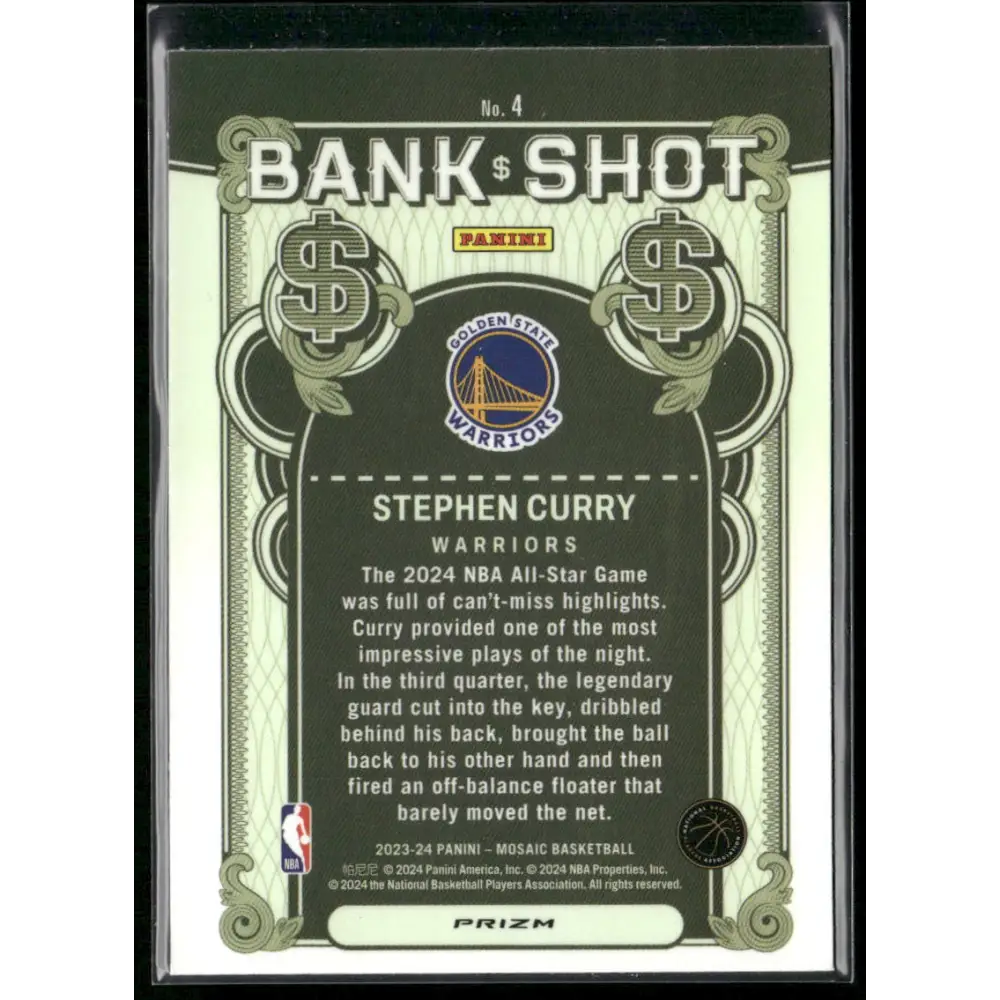 2023-24 Panini Mosaic #4 Stephen Curry Bank Shot Mosaic Prizm