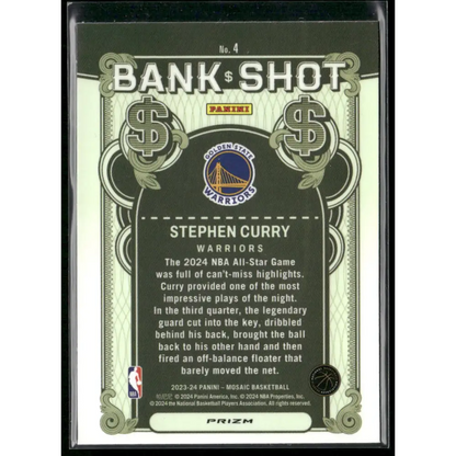 2023-24 Panini Mosaic #4 Stephen Curry Bank Shot Mosaic Prizm