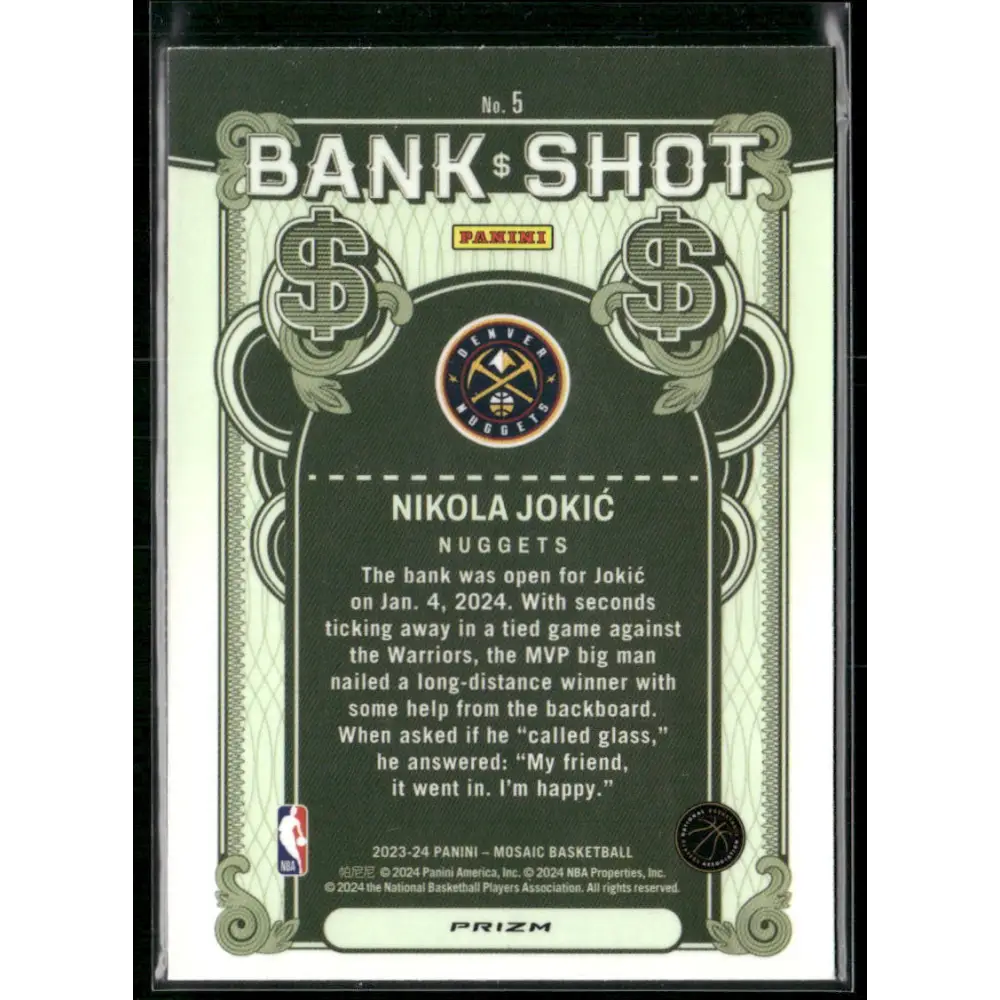 2023-24 Panini Mosaic #5 Nikola Jokic Bank Shot Mosaic Prizm