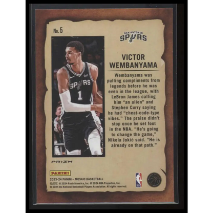 2023-24 Panini Mosaic #5 Victor Wembanyama Noteriety Mosaic