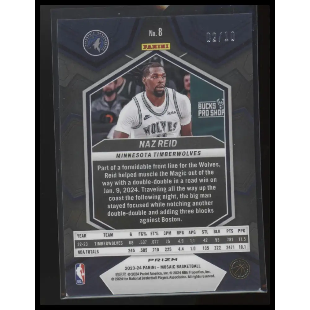 2023-24 Panini Mosaic #8 Naz Reid Gold #/10