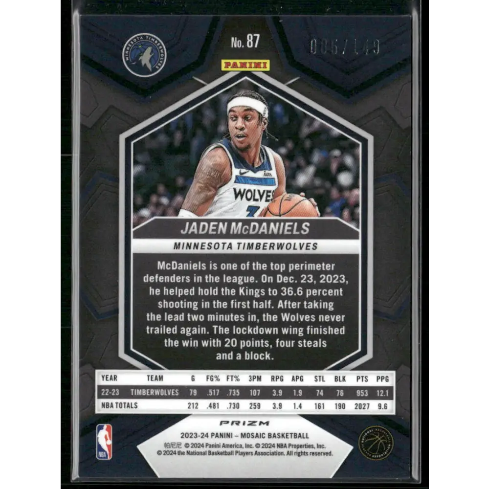 2023-24 Panini Mosaic #87 Jaden McDaniels Pink #/149