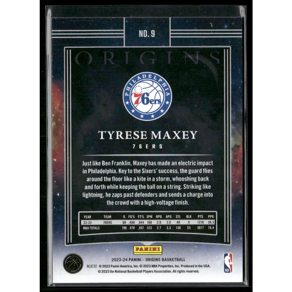 2023-24 Panini Origins #9 Tyrese Maxey Orange #/75