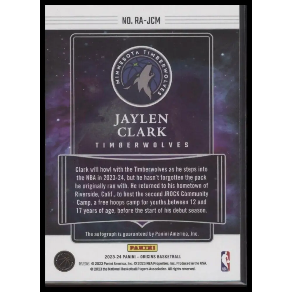 2023-24 Panini Origins #RA-JCM Jaylen Clark Rookie Autographs