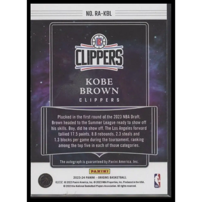 2023-24 Panini Origins #RA-KBL Kobe Brown Rookie Autographs