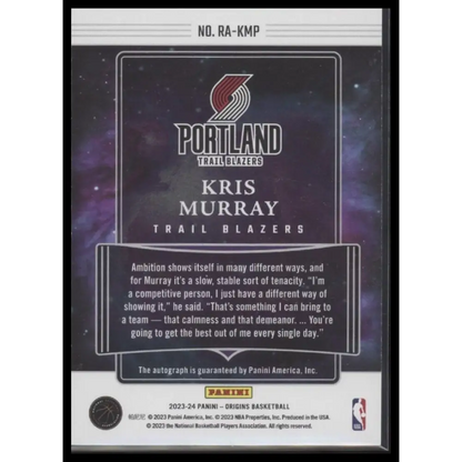 2023-24 Panini Origins #RA-KMP Kris Murray Rookie Autographs Pink #/25