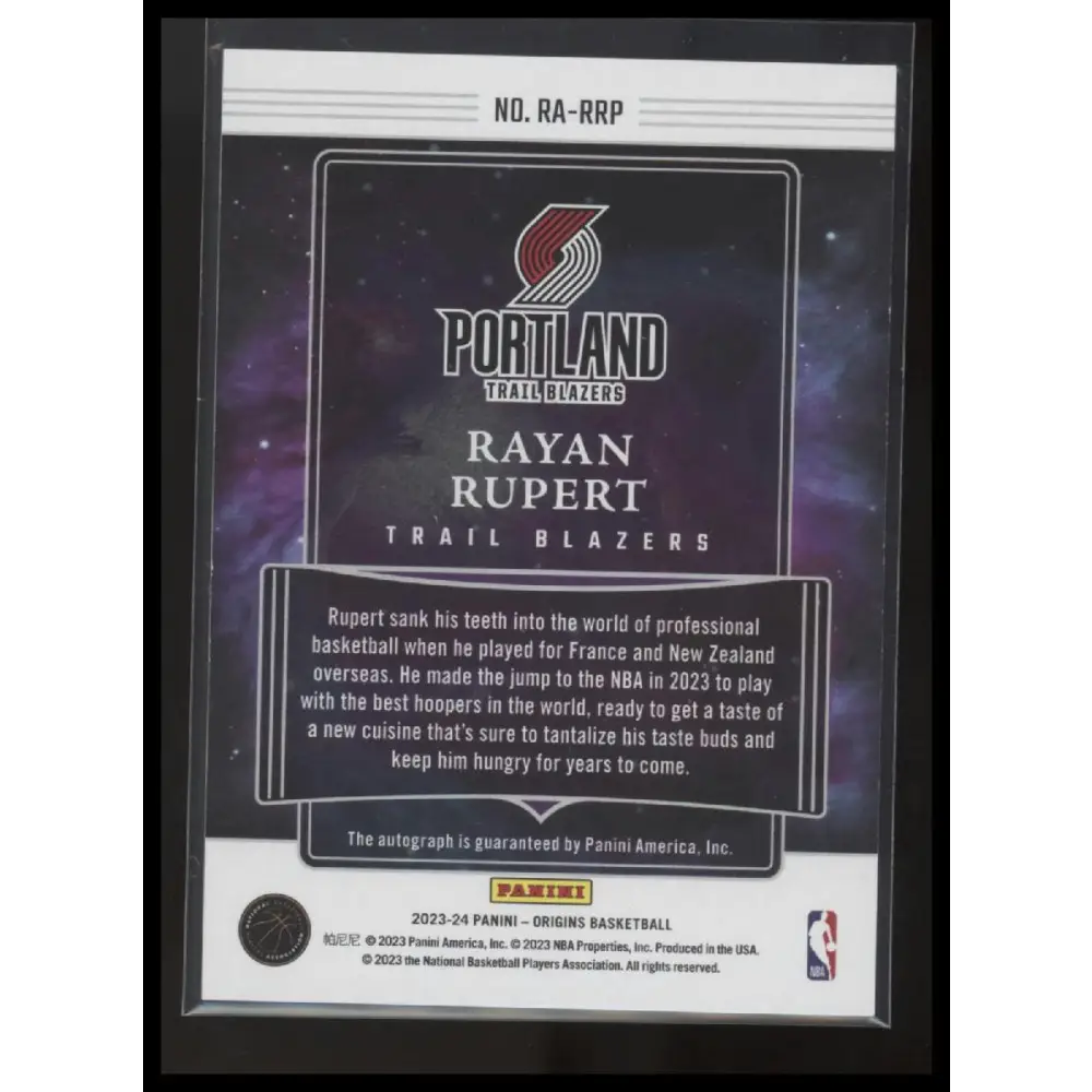 2023-24 Panini Origins #RA-RRP Rayan Rupert Rookie Autographs