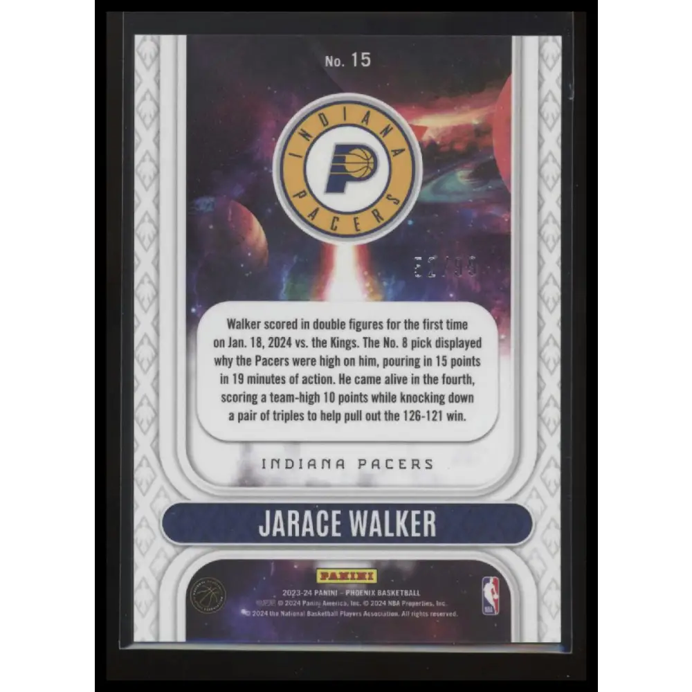 2023-24 Panini Phoenix #15 Jarace Walker Rookie Rising Pink #/99