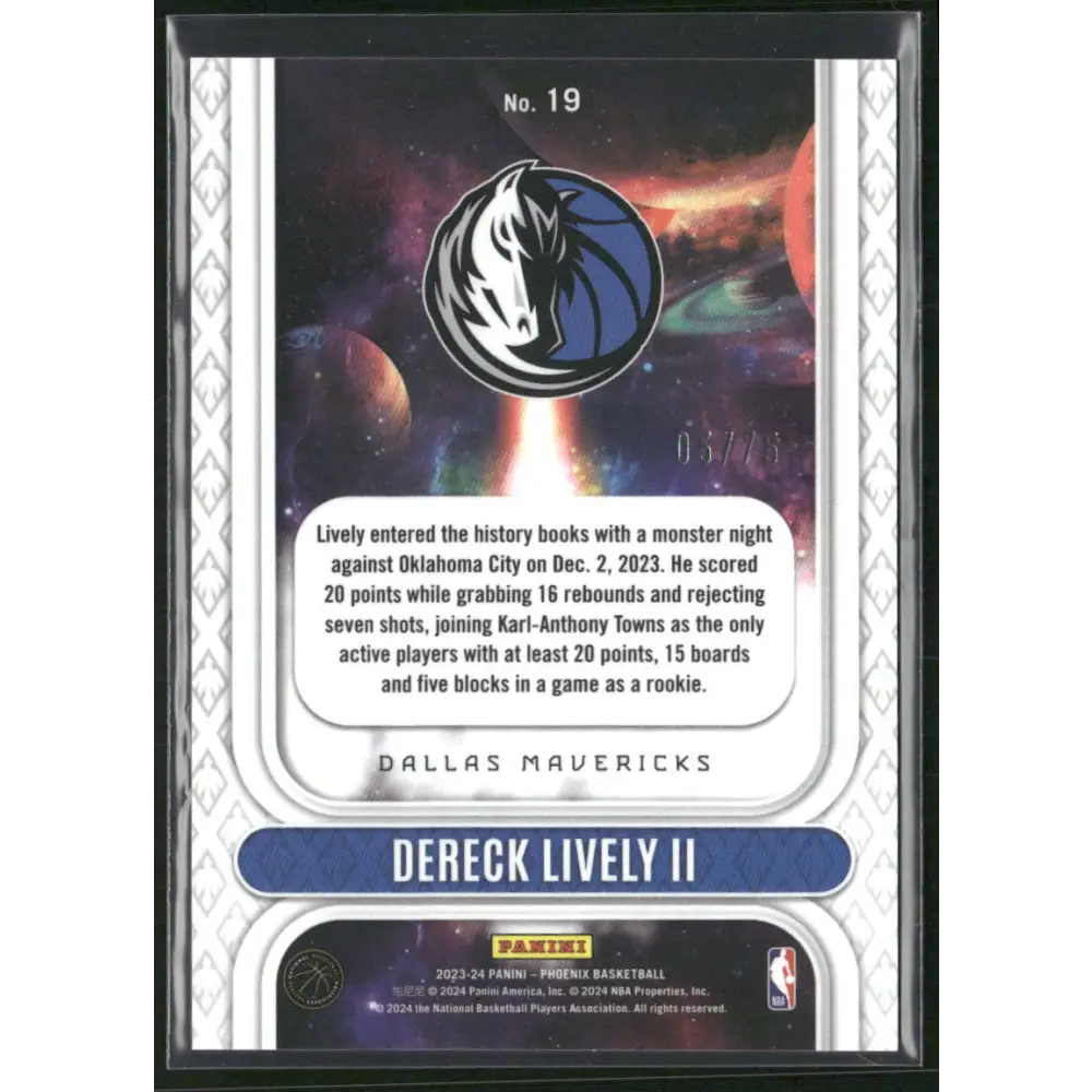 2023-24 Panini Phoenix #19 Dereck Lively II Rookie Rising Purple #/75