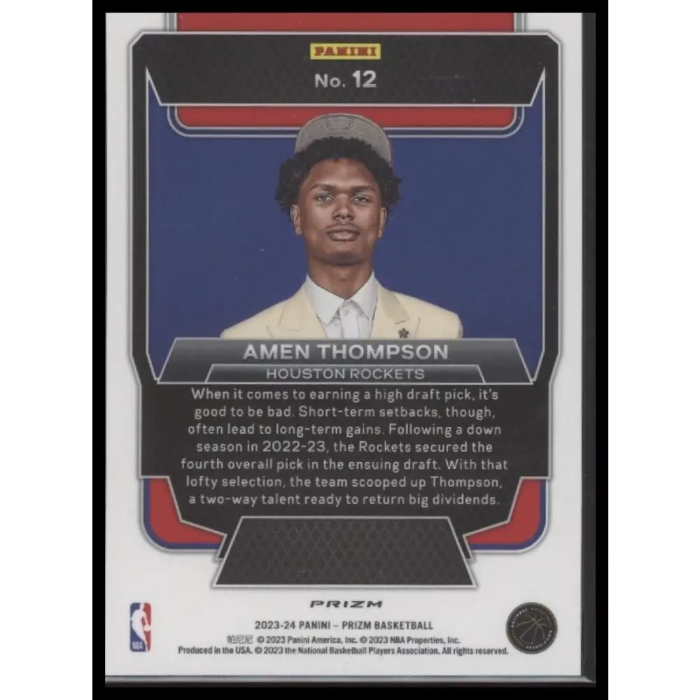2023-24 Panini Prizm #12 Amen Thompson Luck of the Lottery Prizms Fast Break