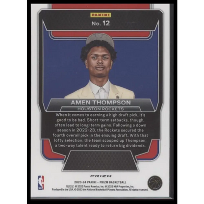 2023-24 Panini Prizm #12 Amen Thompson Luck of the Lottery Prizms Fast Break