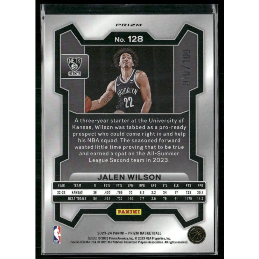 2023-24 Panini Prizm #128 Jalen Wilson Prizms Fast Break Red #/100