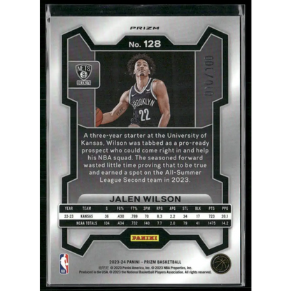 2023-24 Panini Prizm #128 Jalen Wilson Prizms Fast Break Red #/100
