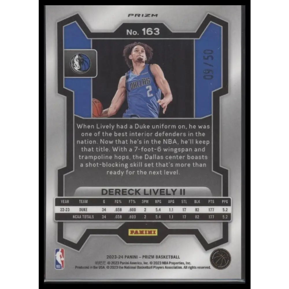 2023-24 Panini Prizm #163 Dereck Lively II Prizms Fast Break Pink #/50