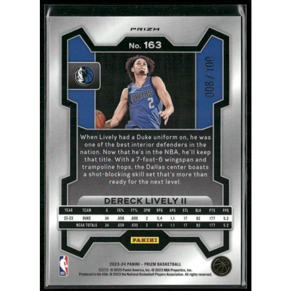 2023-24 Panini Prizm #163 Dereck Lively II Prizms Fast Break Red #/100