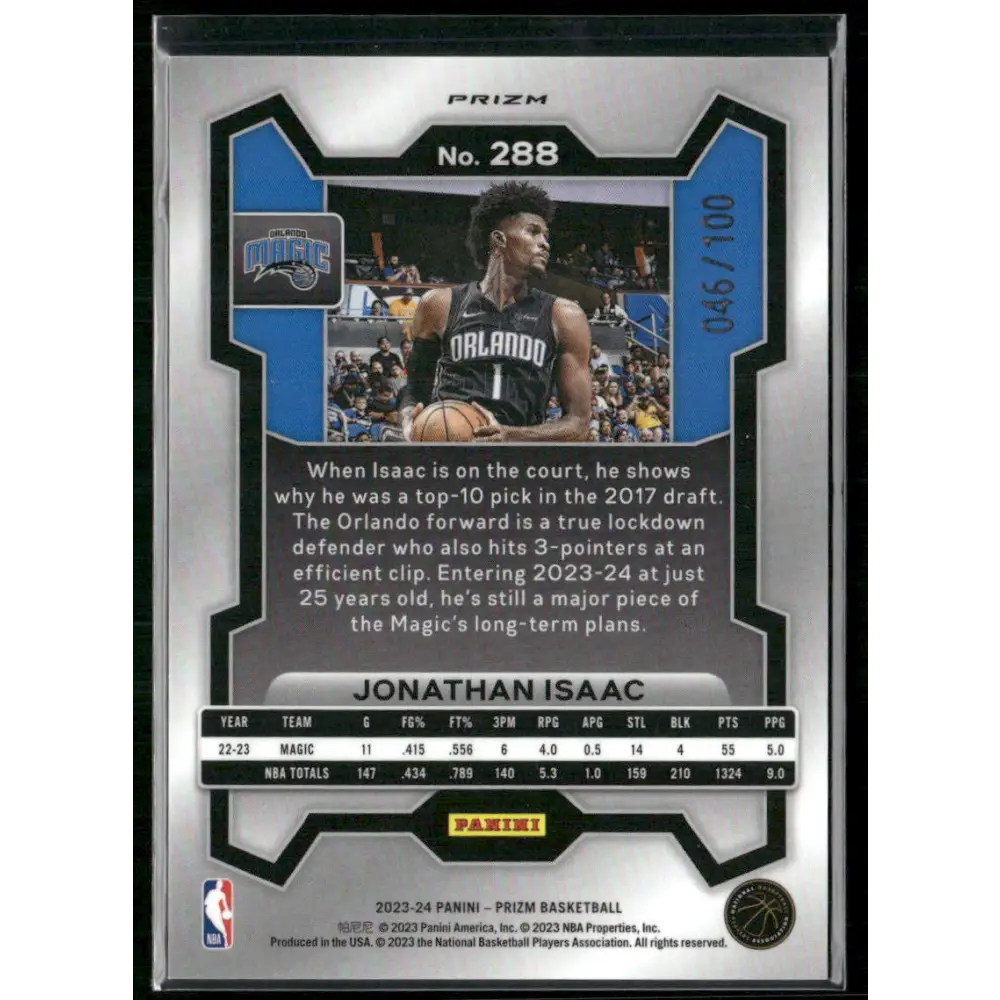 2023-24 Panini Prizm #288 Jonathan Isaac Prizms Fast Break Red #/100