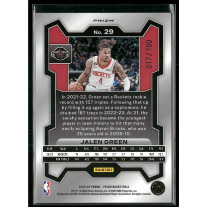 2023-24 Panini Prizm #29 Jalen Green Prizms Fast Break Red #/100