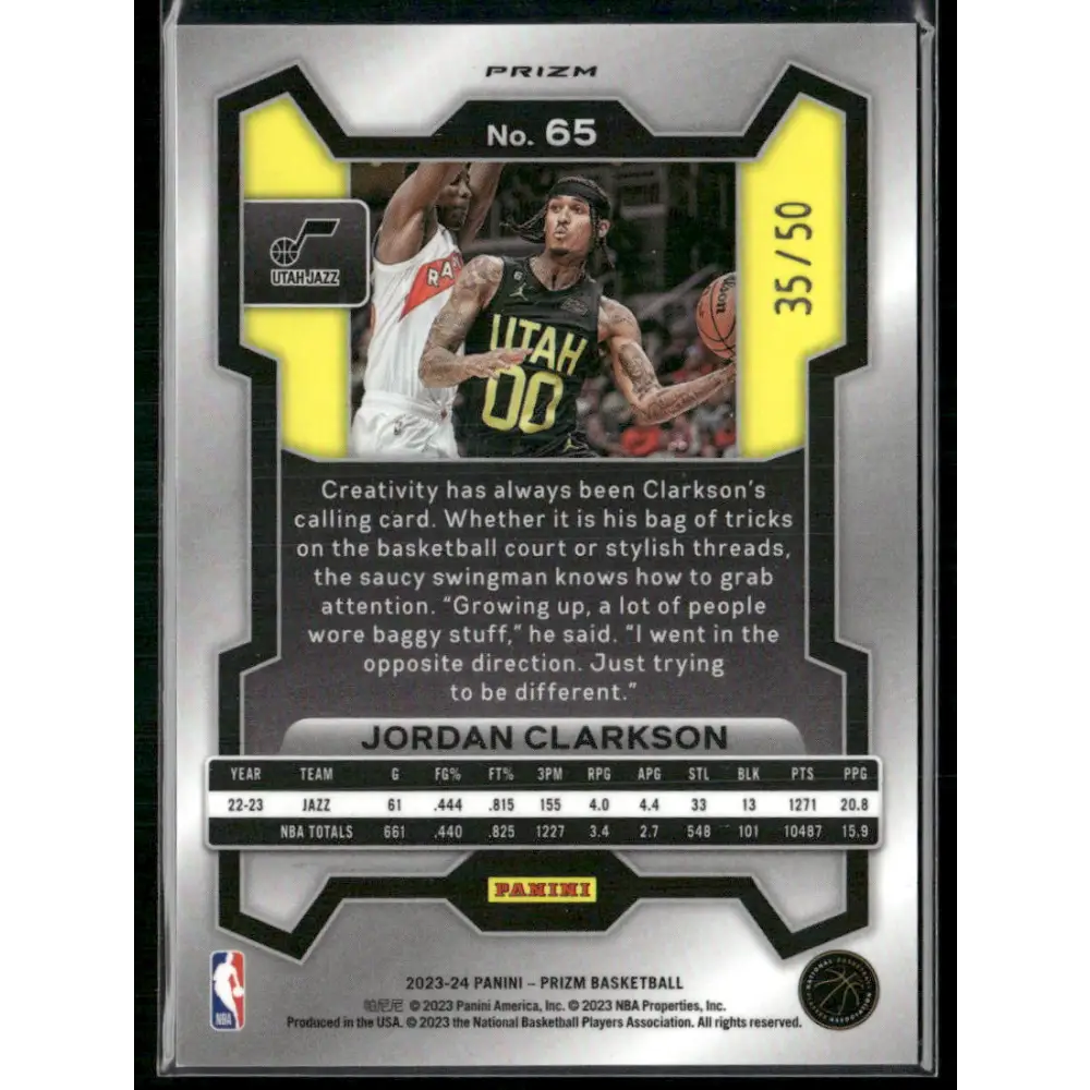 2023-24 Panini Prizm #65 Jordan Clarkson Prizms Fast Break Pink #/50