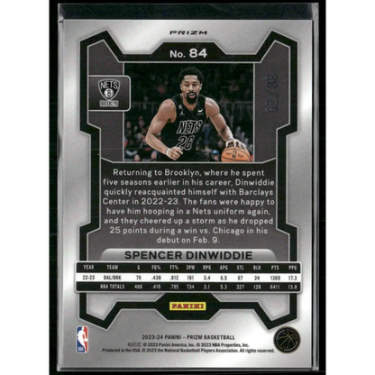 2023-24 Panini Prizm #84 Spencer Dinwiddie Prizms Multi Wave #/88