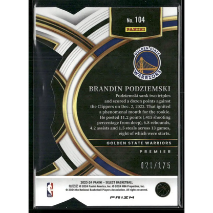 2023-24 Panini Select #104 Brandin Podziemski Maroon Prizms #/175
