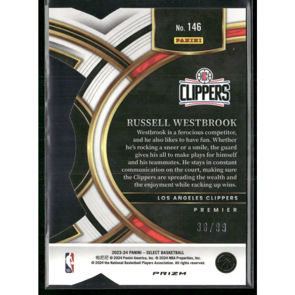 2023-24 Panini Select #146 Russell Westbrook Purple Prizms Die Cut #/99