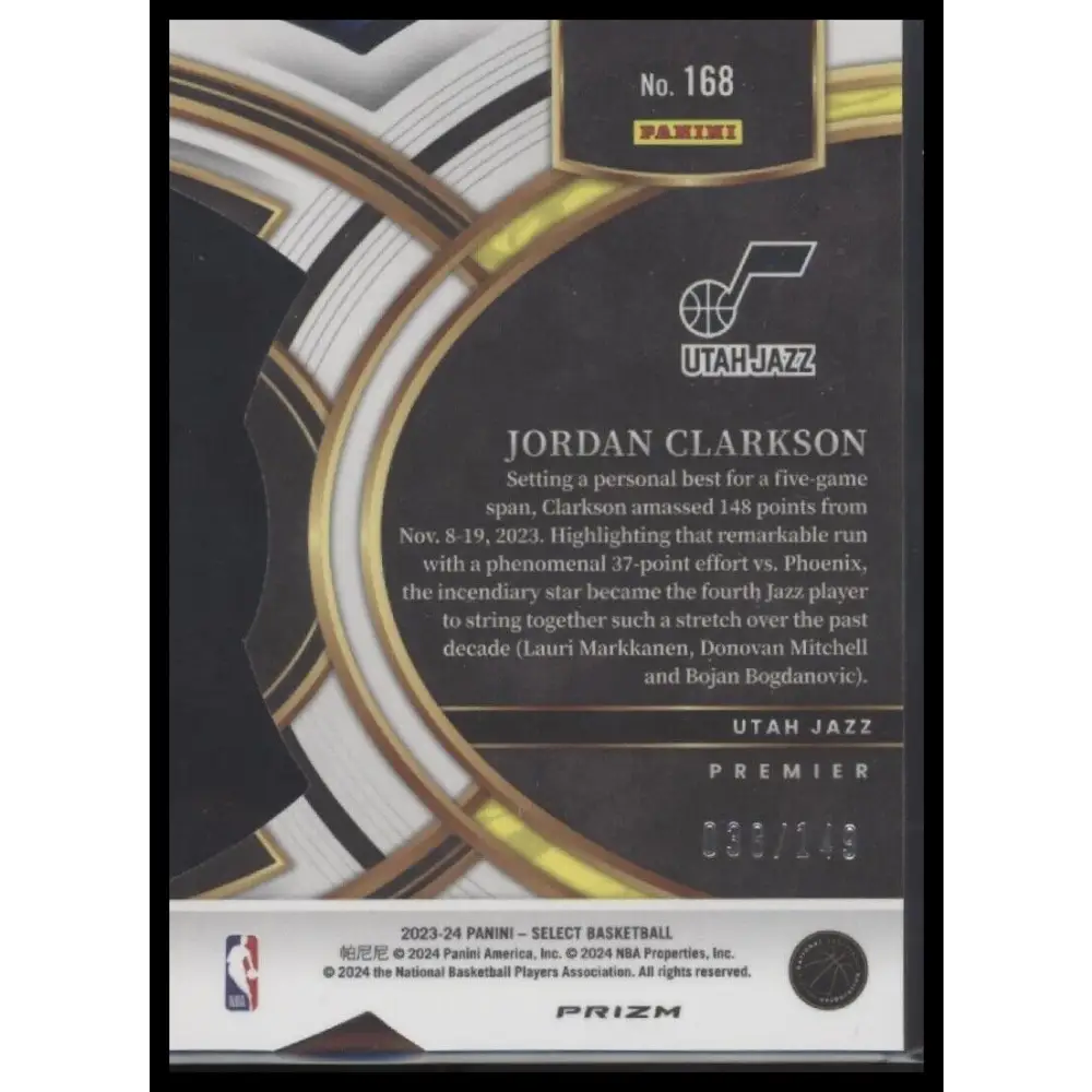 2023-24 Panini Select #168 Jordan Clarkson White Prizms #/149
