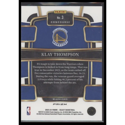 2023-24 Panini Select #3 Klay Thompson Tri-Color Prizms