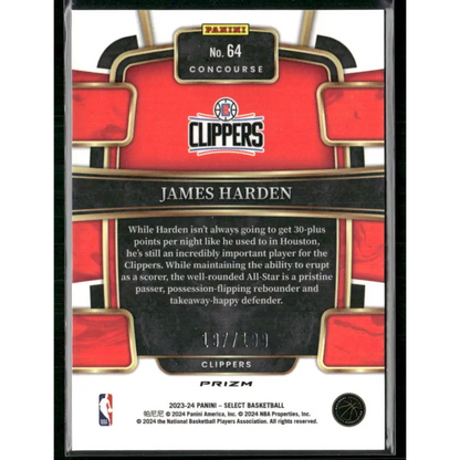 2023-24 Panini Select #64 James Harden Red Prizms #/199