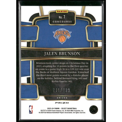 2023-24 Panini Select #7 Jalen Brunson Light Blue Prizms #/299