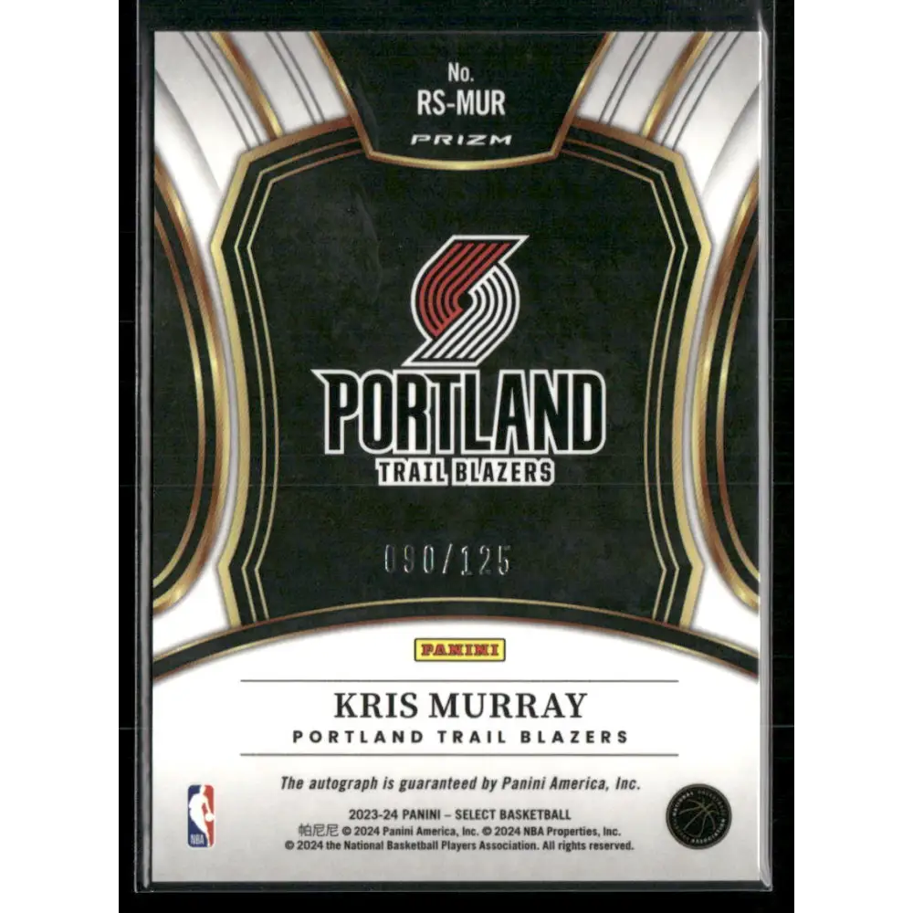 2023-24 Panini Select #RS-MUR Kris Murray Rookie Signatures #/125