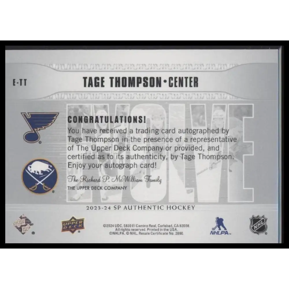 2023-24 SP Authentic #E-TT Tage Thompson Evolve Autographs