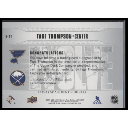 2023-24 SP Authentic #E-TT Tage Thompson Evolve Autographs