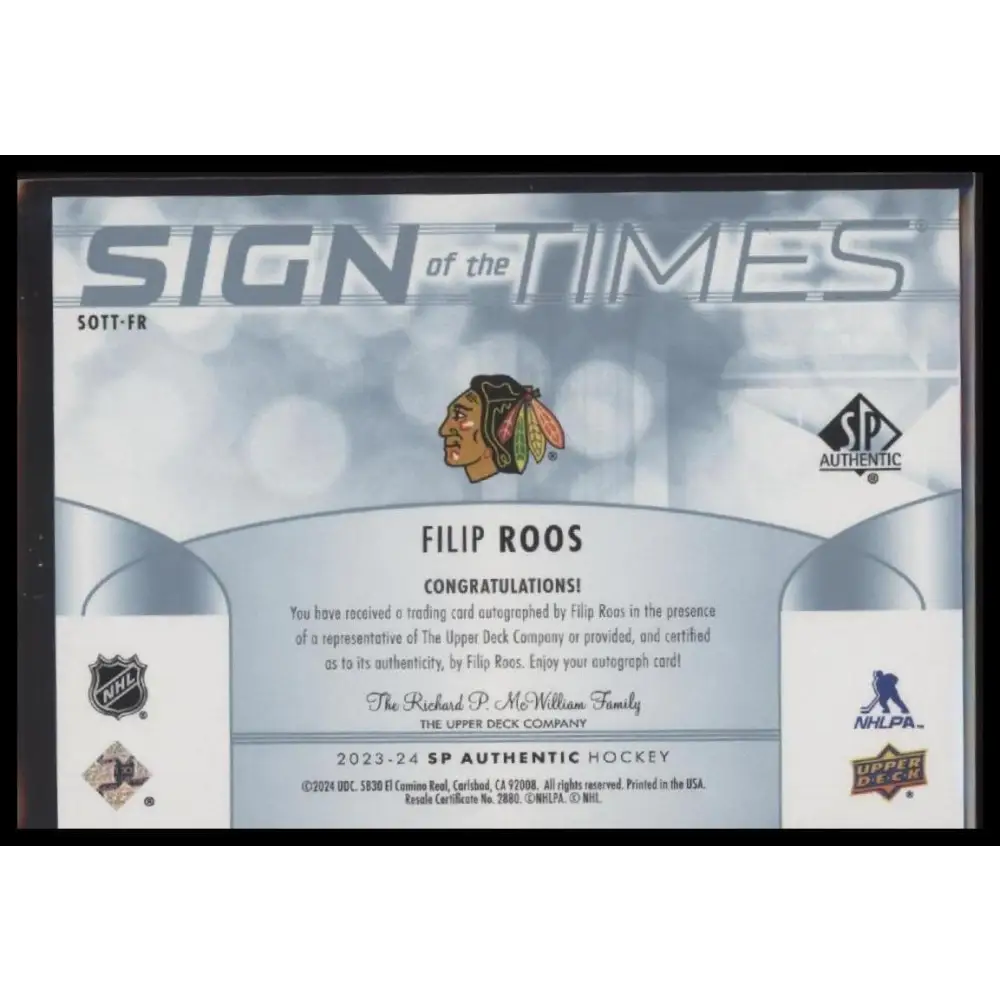 2023-24 SP Authentic #SOTT-FR Filip Roos Sign of the Times