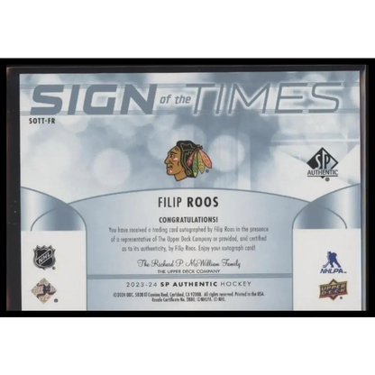 2023-24 SP Authentic #SOTT-FR Filip Roos Sign of the Times