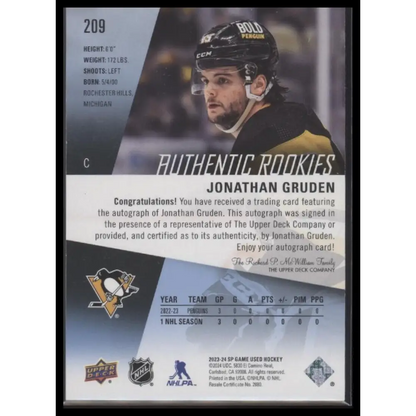 2023-24 SP Game Used #209 Jonathan Gruden Auto