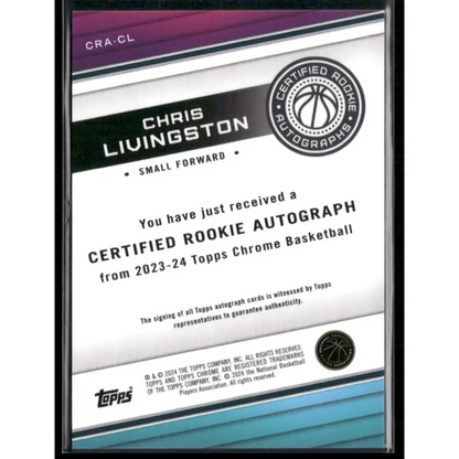 2023-24 Topps Chrome #CRA-CL Chris Livingston Certified Rookie Autographs