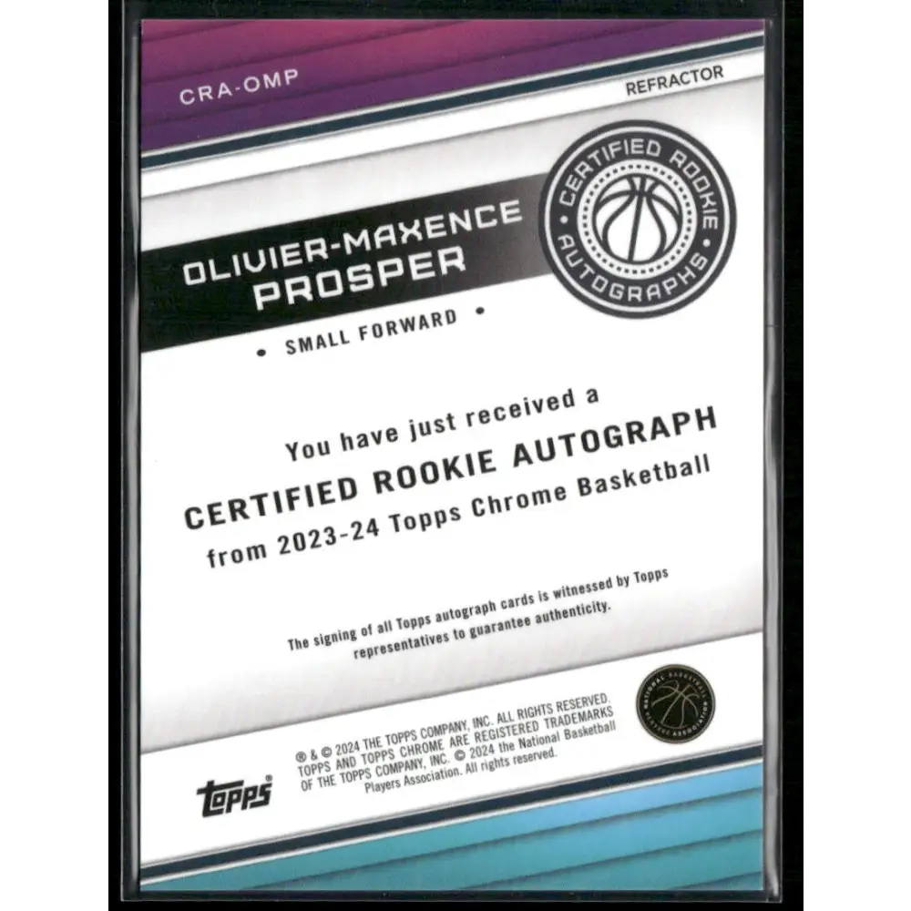 2023-24 Topps Chrome Olivier-Maxence Prosper Certified Rookie Autographs