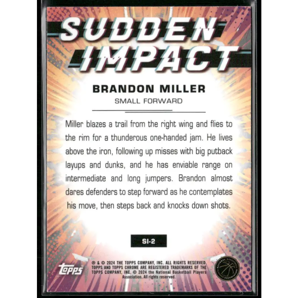 2023-24 Topps Chrome #SI-2 Brandon Miller Sudden Impact Refractor Blue
